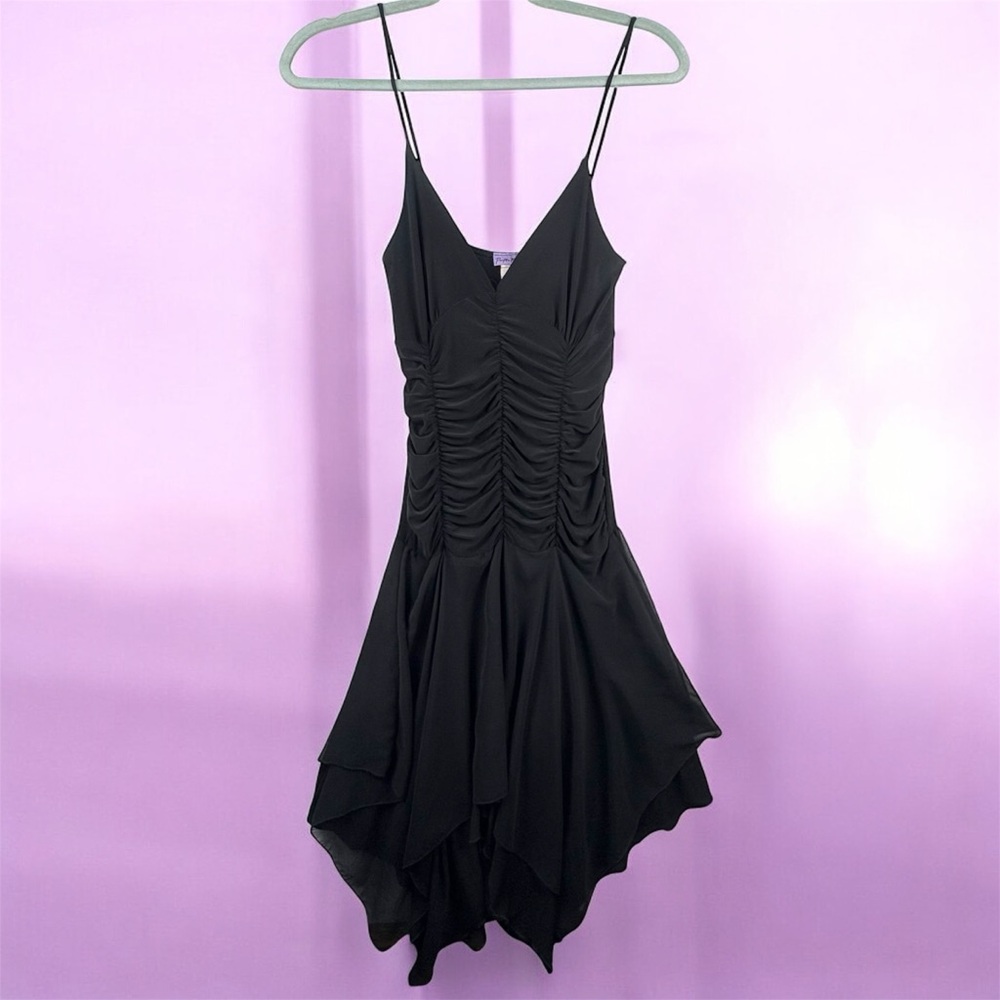 VTG Y2K Purple Rain Black Ruched Fairy Dress Spaghetti Straps Asymmetrical Hem M